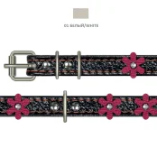 Нашийник Cristel для собак, тришаровий, стрази "квіти", фурнітура з заклепками, шкіра, 15мм / 40см, білий