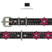 Нашийник Cristel для собак, тришаровий, стрази "квіти", фурнітура з заклепками, шкіра, 15мм / 40см, чорний