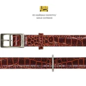 Нашийник Cristel для собак, тришаровий, фурнітура "нікель", принт "кайман", шкіра, 15мм / 40см, золото