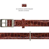 Нашийник Cristel для собак, тришаровий, фурнітура "нікель", принт "кайман", шкіра, 15мм / 40см, коричневий