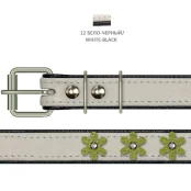 Нашийник Cristel для собак, чотиришаровий, з фурнітурою і стразами "квіти", шкіра, 20мм / 46см, біло-чорний