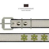 Нашийник Cristel для собак, чотиришаровий, з фурнітурою і стразами "квіти", шкіра, 20мм / 46см, чорно-коричневий