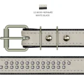 Нашийник Cristel для собак, чотиришаровий, з фурнітурою, стразами і заклепками, шкіра, 25 мм, біло-чорний