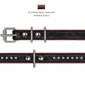 Нашийник Cristel для собак, чотиришаровий, зі стразами, шкіра, 15мм / 40см, коричнево-чорний