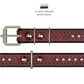 Нашийник Cristel для собак, чотиришаровий, фурнітура зі стразами і заклепками, шкіра, 20мм, біло-чорний