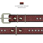 Нашийник Cristel для собак, чотиришаровий, фурнітура зі стразами і заклепками, шкіра, 20мм, коріч.-чорний