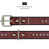 Нашийник Cristel для собак, чотиришаровий, фурнітура зі стразами і заклепками, шкіра, 20мм, чорно-коричневий