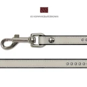 Повідець Cristel тришаровий, з фурнітурою, стразами і заклепками, шкіра, 12 мм, коричневий