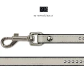 Повідець Cristel тришаровий, з фурнітурою, стразами і заклепками, шкіра, 12 мм, чорний