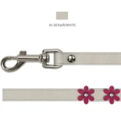 Повідець Cristel для собак тришаровий, з фурнітурою, заклепками и стразами "квіти", шкіра, 12 мм, білий