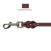 Поводок Cristel для собак, кожа зенит, лакированный, прошитый, двухлицевой, с проплётом, 14 мм / 135 см, коньяк