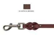 Поводок Cristel для собак, кожа зенит, лакированный, прошитый, двухлицевой, с проплётом, 14 мм / 135 см, коричневый