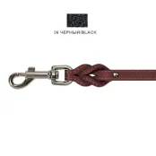 Поводок Cristel для собак, кожа зенит, лакированный, прошитый, двухлицевой, с проплётом, 14 мм / 135 см, чёрный