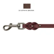 Поводок Cristel для собак, кожа зенит, прошитый, двухлицевой, с проплётом, 14 мм / 135 см, коричневый