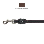 Поводок Cristel для собак, кожа зенит, прошитый, с проплётом, карабин №1, 12 мм / 140 см, коричневый