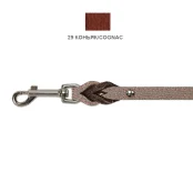 Поводок Cristel для собак, кожа зенит, прошитый, с проплётом, карабин №7, 12 мм / 140 см, коньяк