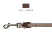 Поводок Cristel для собак, кожа зенит, прошитый, с проплётом, карабин №7, 12 мм / 140 см, коричневый