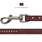 Повідець Cristel для собак, тришаровий, з фурнітурою, заклепками і стразами, 15 мм, шкіра, коричневий