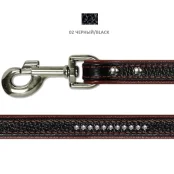 Повідець Cristel для собак, тришаровий, з фурнітурою, заклепками і стразами, шкіра, 20 мм, чорний