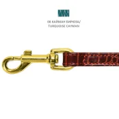 Повідець Cristel для собак, тришаровий, фурнітура "золото", принт "кайман", шкіра, 15 мм, бірюзовий