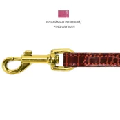 Повідець Cristel для собак, тришаровий, фурнітура "золото", принт "кайман", шкіра, 15 мм, рожевий