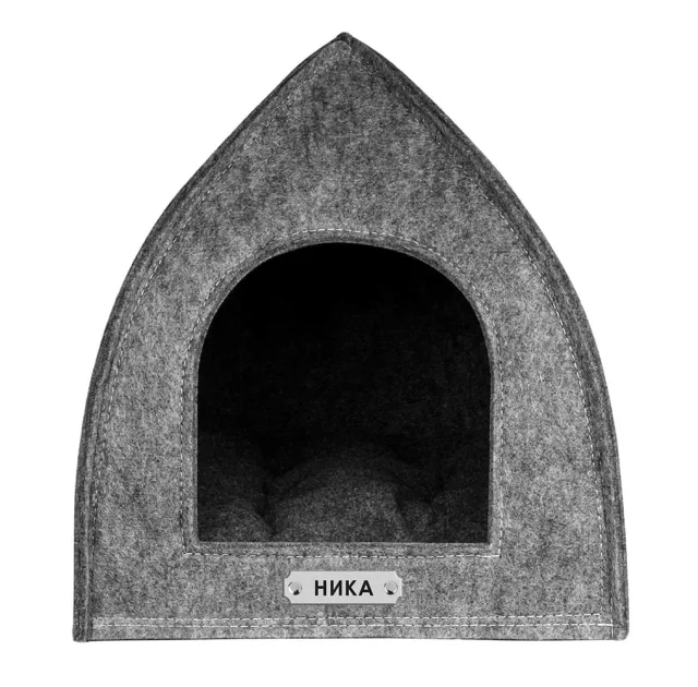 Домик BronzeDog для кошек и собак в форме палатки, серый, 45×45×48 см