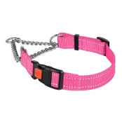 Нашийник-полуудавка BronzeDog, для собак, нейлоновий, фастекс, світловідбиваючий, рожевий, 35-43×2 см