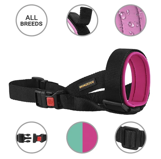 Намордник BronzeDog, для собак, універсальний, неопреновий, рожевий, 18-21 см