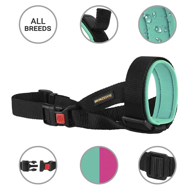 Намордник BronzeDog, для собак, універсальний, неопреновий, бірюзовий, 21-28 см