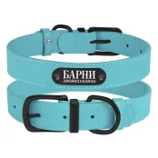 Нашийник BronzeDog Premium, для собак, шкіряний з металевою фурнітурою, блакитний, 18-21 см