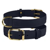 Нашийник BronzeDog Crazy, для собак, шкіряний, темно-синій, 27-36×1.5 см
