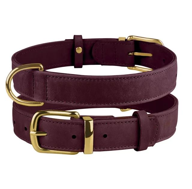 Нашийник BronzeDog Crazy, для собак, шкіряний, бордовий, 30-39×2 см