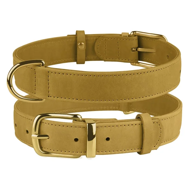 Нашийник BronzeDog Crazy, для собак, шкіряний, гірчичний, 38-49×2.5 см