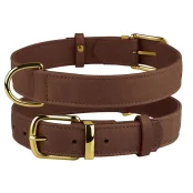 Нашийник BronzeDog Crazy, для собак, шкіряний, коньяк, 46-60×3 см
