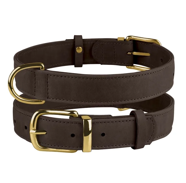 Нашийник BronzeDog Crazy, для собак, шкіряний, темно-коричневий, 46-60×3 см