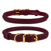 Нашийник BronzeDog Premium Crazy, для собак, шкіряний, бордовий, 38-48×1.1 см