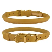 Нашийник BronzeDog Premium Crazy, для собак, шкіряний, гірчичний, 38-48×1.1 см