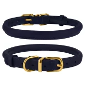 Нашийник BronzeDog Premium Crazy, для собак, шкіряний, темно-синій, 38-48×1.1 см