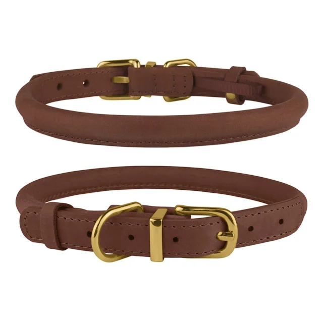 Нашийник BronzeDog Premium Crazy, для собак, шкіряний, коньяк, 43-53×1.1 см