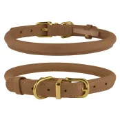 Нашийник BronzeDog Premium Crazy, для собак, шкіряний, світло-коричневий, 43-53×1.1 см