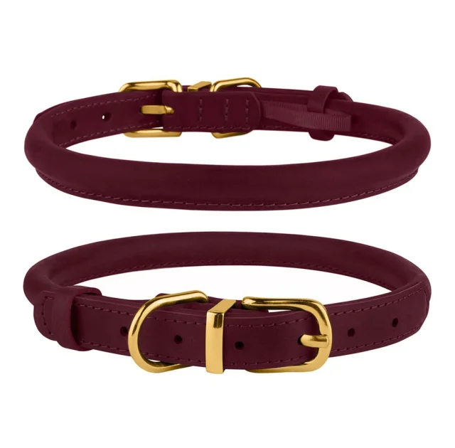 Ошейник BronzeDog Premium Crazy, для собак и кошек, кожаный, бордовый, 18-25×0.7 см