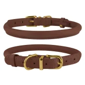 Нашийник BronzeDog Premium Crazy, для собак і котів, шкіряний, коньяк, 18-25×0.7 см