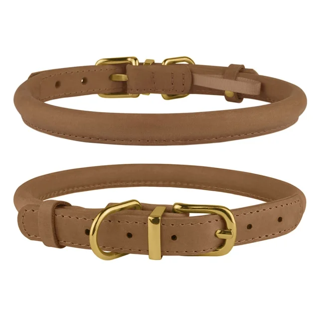 Ошейник BronzeDog Premium Crazy, для собак и кошек, кожаный, светло-коричневый, 18-25×0.7 см