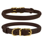 Нашийник BronzeDog Premium Crazy, для собак і котів, шкіряний, темно-коричневий, 18-25×0.7 см