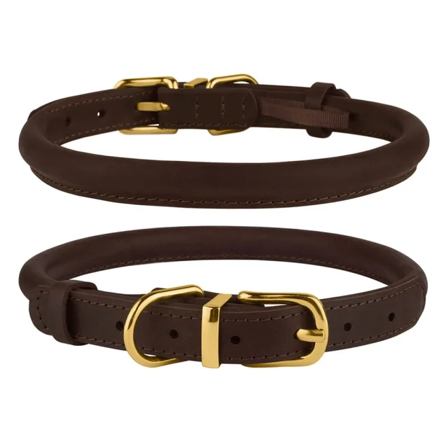 Ошейник BronzeDog Premium Crazy, для собак и кошек, кожаный, тёмно-коричневый, 18-25×0.7 см
