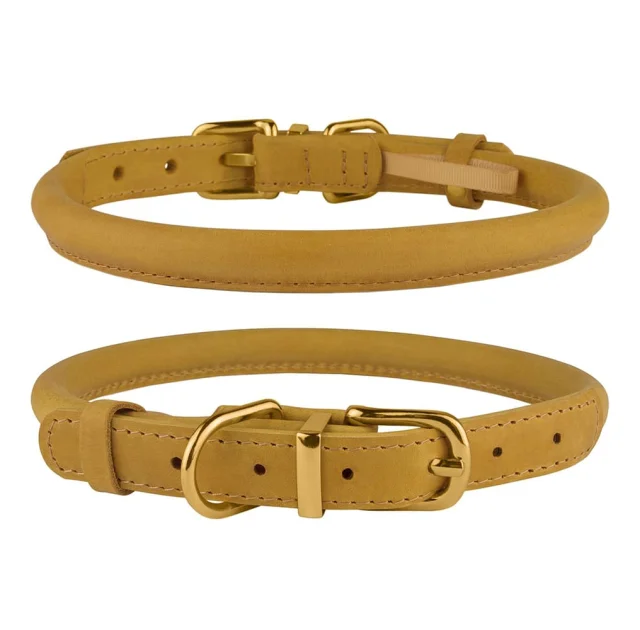 Ошейник BronzeDog Premium Crazy, для собак и кошек, кожаный, горчичный, 23-33×0.7 см