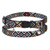 Нашийник BronzeDog Urban, для котів, нейлоновий, дзвіночок, принт гуцульський, ментол, 18-28×1 см