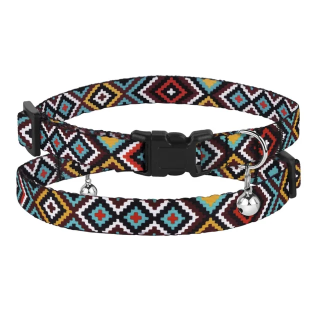 Ошейник BronzeDog Urban, для кошек, нейлоновый, колокольчик, принт гуцульский, ментол, 18-28×1 см