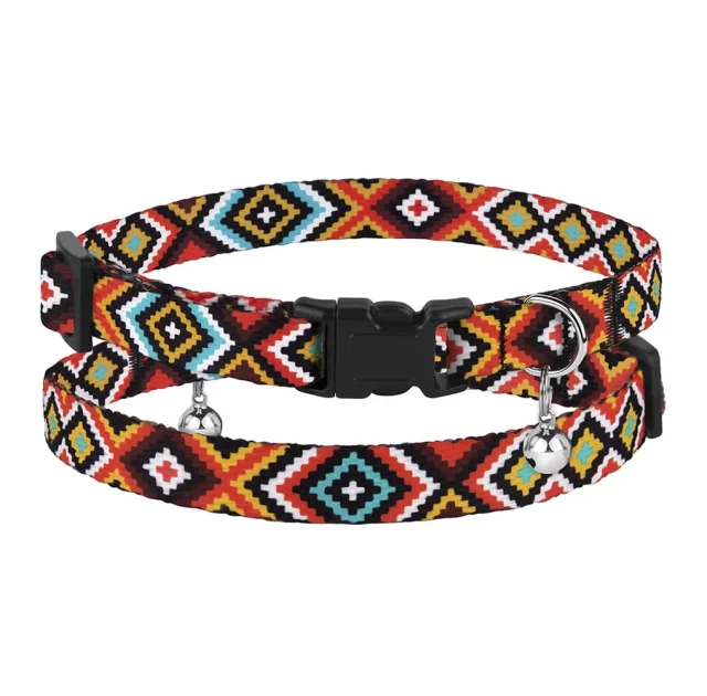 Ошейник BronzeDog Urban, для кошек, нейлоновый, колокольчик, принт гуцульский, оранжевый, 18-28×1 см