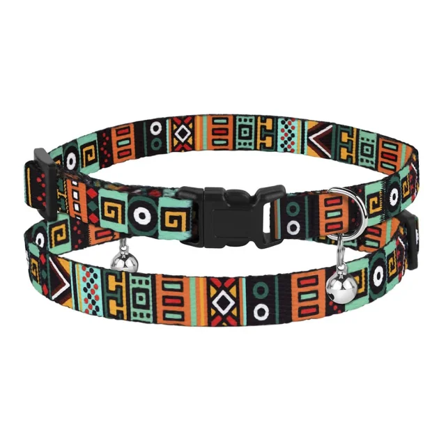 Ошейник BronzeDog Urban, для кошек, нейлоновый, колокольчик, принт этнический, ментол, 18-28×1 см